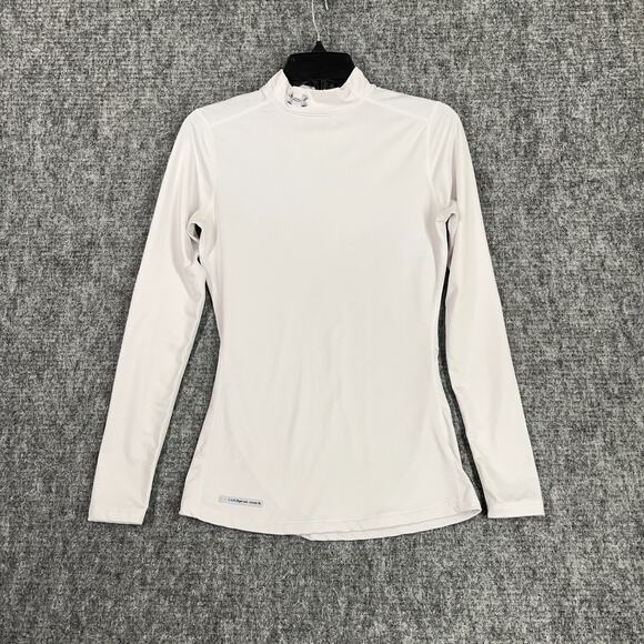 Under Armour Shirt Mens S White Coldgear Mock Fitted Baselayer‎ Sports Outdoor - Picture 1 of 6